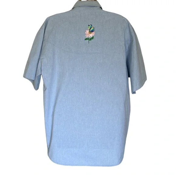 Vintage Embroidered Blue Button Down Shirt - Picture 2 of 15